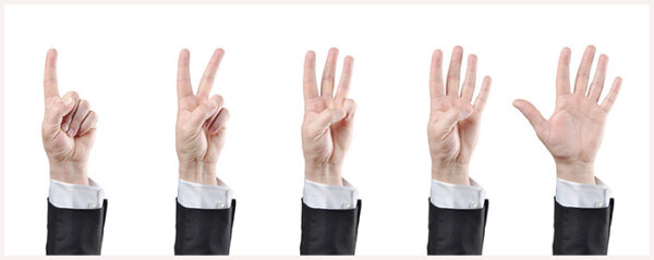 businessman counting hands on white background